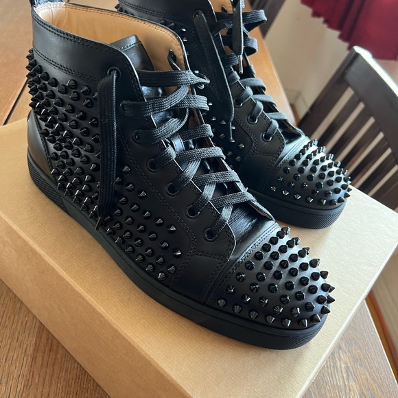 Christian Louboutin Black Orlando Flat Spiked Sneakers - Picture 2 of 16